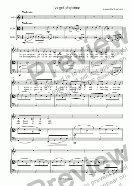 page one of trad. English - I’VE GOT SIXPENCE - for voice, viola and cello