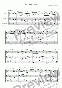 page one of trad. Irish - SAD MEMORIES - for 2 violins and cello
