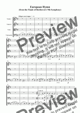 page one of Beethoven: European Hymn for String Quartet
