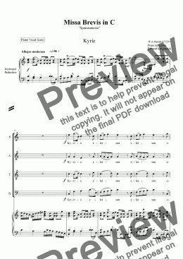 page one of Mozart Missa Brevis in C (K220) Spatzenmesse-Download Vocal Score Sheet Music
