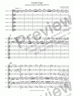 page one of Trumpet Fugue for 6 Trumpets
