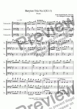 page one of Baryton Trio no. 1: Presto