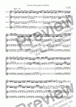 page one of Arrival of the Queen of Sheba - Clarinet Quartet