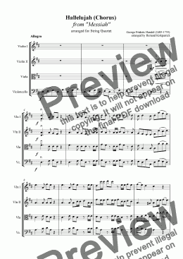 page one of "Hallelujah Chorus" (Messiah)- Download Sheet Music for String Quartet