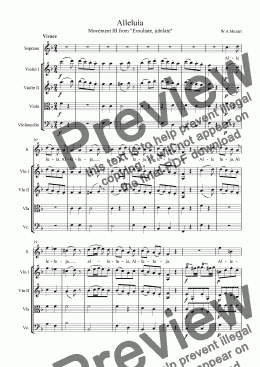 page one of "Alleluja" -Mozart "Exsultate jubilate" -Download Sheet Music -Soprano/String Quartet
