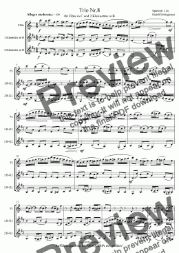 page one of Trio Nr.8 für Flöte in C und 2 Klarinetten in B