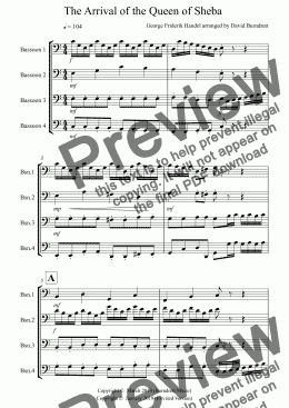 page one of Arrival of the Queen of Sheba for Bassoon Quartet