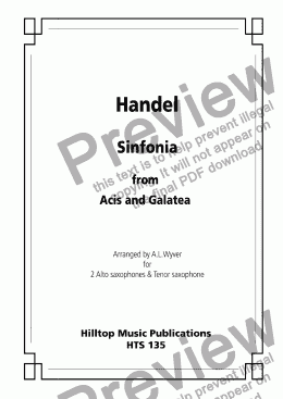 page one of Sinfonia from Acis and Galatea arr. three saxophones