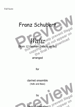page one of Schubert - Waltz for clarinet quintet (4xBb + Bass)