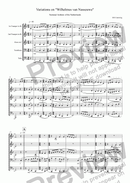 page one of Variations on "Wilhelmus van Nassouwe" for brass quintet