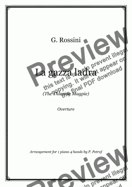 page one of G. Rossini - Overture "La gazza ladra  (The Thieving Magpie)" - 1 piano 4 hands