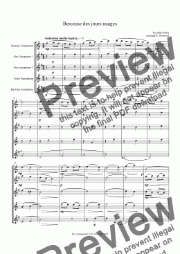 page one of Hahn - Berceuse des jours nuages for Sax Quintet (S.A.A.T.B.)