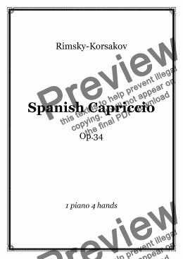 page one of Rimsky-Korsakov - Spanish Capriccio  Op.34 - 1 piano 4 hands