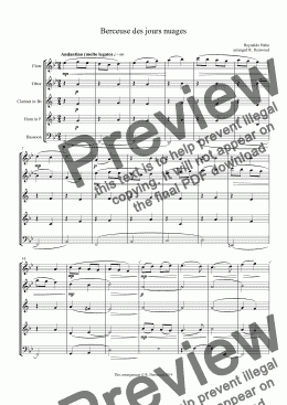 page one of Hahn - Berceuse des jours nuages  for Wind Quintet (Fl.Ob.Cl.Hn.Bsn.)