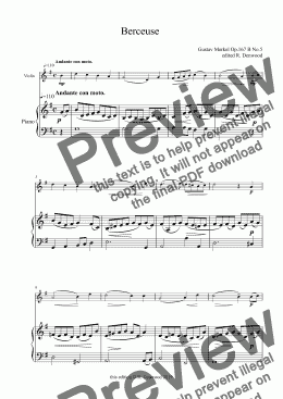 page one of Merkel - Berceuse Op.167B No.4 for Violin & Piano (original version)