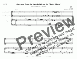 page one of Overture from Suite in D from the Water Music,  for Two Bb Trumpets  & Harpsichord (Lower version)