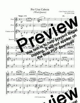 page one of Por Una Cabeza (Wind Quartet) - Score and parts