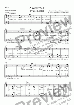 page one of A Winter Walk  (Valse Lente) for S.A.T.B. Choir
