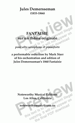 page one of JULES DEMERSSEMAN; FANTAISIE SUR UN THEME ORIGINAL, POUR ALTO SAXOPHONE ET PIANOFORTE