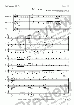page one of Clarinet Trio: Menuett (KLT(Playable Score)