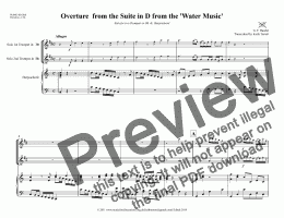 page one of Overture from Suite in D from the Water Music, for two Bb Trumpets  & Harpsichord (Semi-pro version)