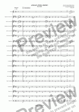 page one of ANZACS, WELL DONE! - Brass Band