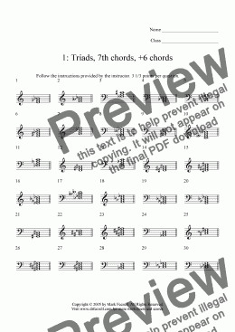 page one of All triads, seventh chords, and +6 chords ID worksheet