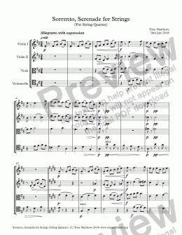 page one of Sorrento, Serenade for Strings (For String Quartet)