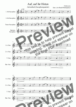 page one of Auf,auf ihr Hirten   Saxophonquartett