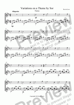 page one of Variations on a Theme by Sor (Violin and Guitar) - Theme