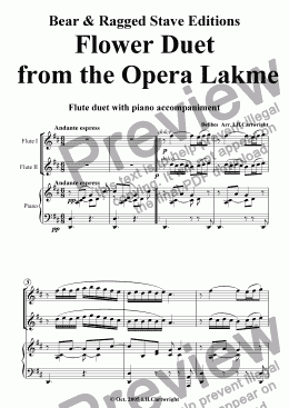 page one of Flower duet from the opera Lakme - flute duet