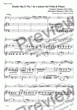 page one of Etude Op.25 No.7 in e minor for Viola & Piano