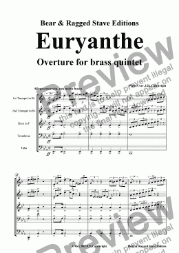 page one of Euryanthe Overture for brass quintet