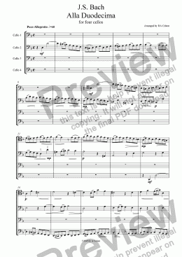 page one of Bach - ALLA DUODECIMA - for cello quartet
