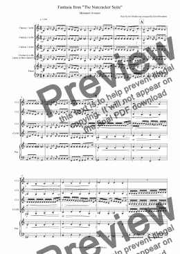 page one of Miniature Overture (Fantasia from Nutcracker) for Clarinet Quartet