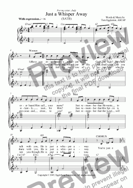 page one of Just a Whisper Away, SATB