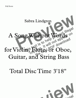 page one of A Song Without Words, Arr. for Guitar, Double Bass, and Oboe 