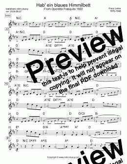 page one of Lehar - Hab' ein blaues Himmilbett - From Operetta Frasquita - PDF - lead sheet Melody + chords