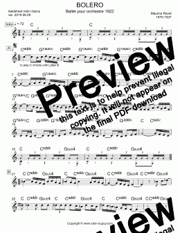 page one of Ravel - Bolero - ボレロ (ラヴェル) - 볼레로 (라벨) - Болеро (Равель) - 波麗露 (拉威爾) PDF - lead sheet Melody + chords