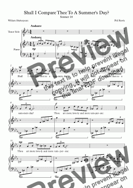 page one of Shall I Compare Thee To A Summer's Day? - Tenor Solo