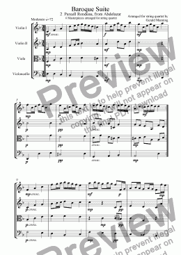 page one of Baroque Suite - 2. Henry Purcell Rondeau, from Abdelazar - arr. for string quartet