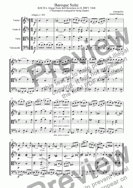 page one of Baroque Suite - 6.Johann Sebastian Bach Gigue: Ouverture in D BWV 1068 - arr. for string quartet