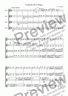 page one of Concerto for 4 Flutes