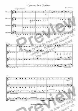 page one of Concerto for 4 Clarinets