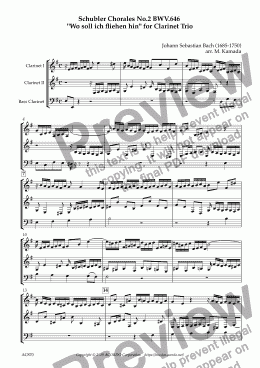 page one of Schubler Chorales No.2 BWV.646 "Wo soll ich fliehen hin" for Clarinet Trio