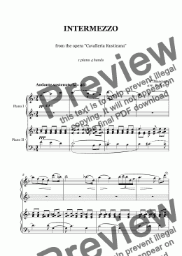 page one of Mascagni - INTERMEZZO from the opera "Cavalleria Rusticana" - 1 piano 4 hands