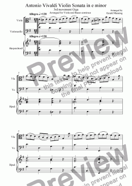 page one of VIVALDI, A.Violin Sonata IX in e minor transcribed for Viola 3rd movement Giga