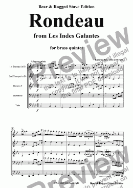 page one of Rondeau from Les Indes Galantes for brass quintet