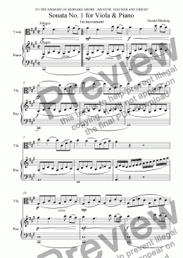 page one of MANNING, G. - Sonata No.1 for Viola & Piano, Op.10 - in four movements - complete