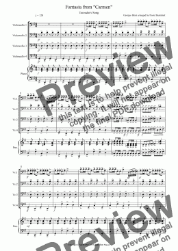 page one of Toreador's Song (Fantasia from Carmen) for Cello Quartet